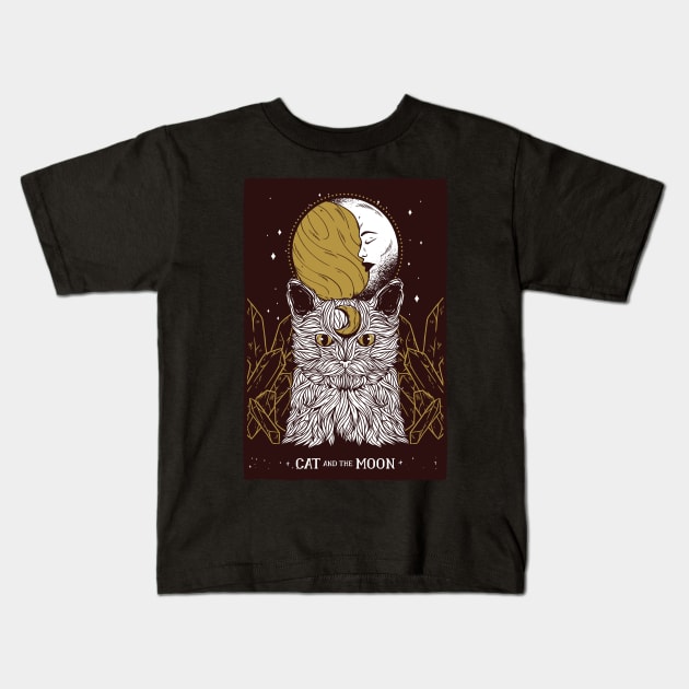 Tarot Card Moon Sun And Cat Crescent Occult Spiritual Gothic Witch Kids T-Shirt by Kribis